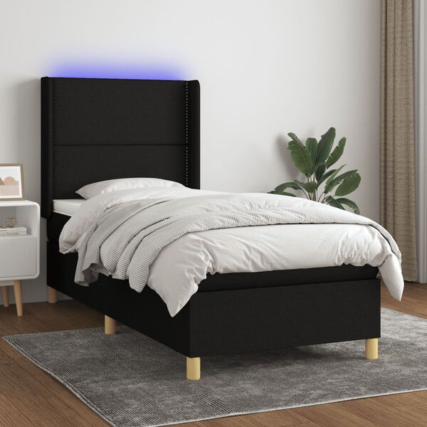 vidaXL Box spring postel s matrac&iacute; a LED čern&aacute; 90x200 cm textil