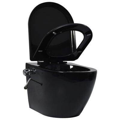 vidaXL Závěsné WC bez oplachového kruhu funkce bidetu keramické černé