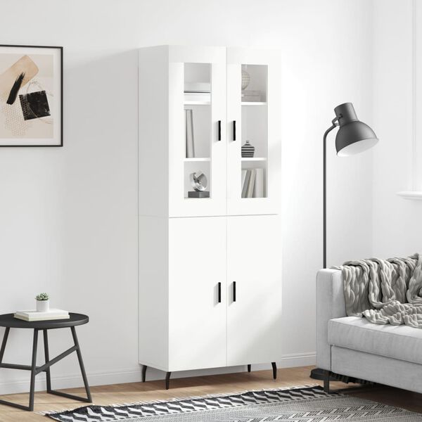 vidaXL Skř&iacute;ň highboard b&iacute;l&aacute; 69,5 x 34 x 180 cm kompozitn&iacute; dřevo