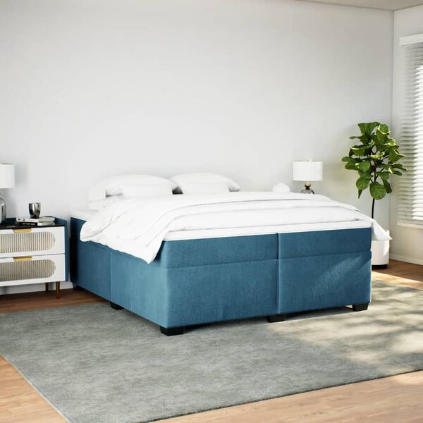 vidaXL Box spring postel s matrac&iacute; tmavě modr&aacute; 200x200 cm samet