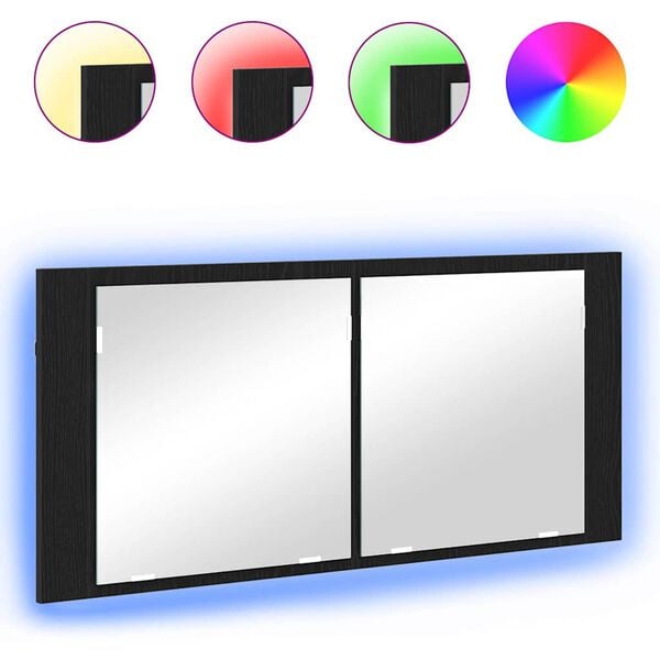 vidaXL LED zrcadlov&aacute; skř&iacute;ň Čern&yacute; dub 100 x 12 x 45 cm kompozitn&iacute; dřevo