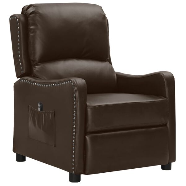 vidaXL Elektrick&eacute; polohovac&iacute; křeslo hněd&eacute; leskl&aacute; uměl&aacute; kůže