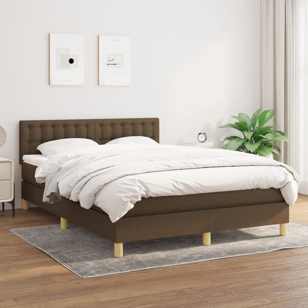 vidaXL Box spring postel s matrac&iacute; tmavě hněd&aacute; 140x190 cm textil