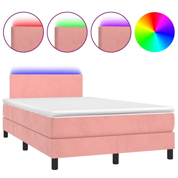 vidaXL Box spring postel s matrac&iacute; a LED růžov&aacute; 120 x 190 cm samet