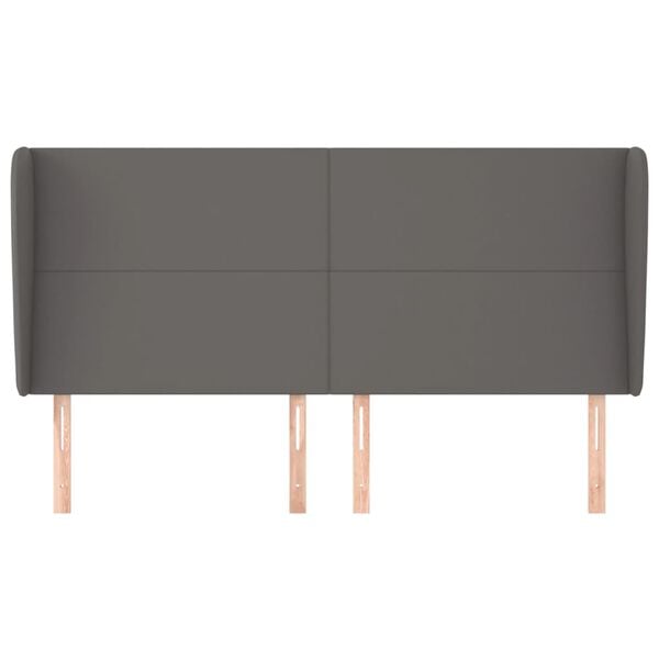 vidaXL Čelo postele typu u&scaron;&aacute;k tmavě &scaron;ed&aacute; 163x23x118/128 cm uměl&aacute; kůže