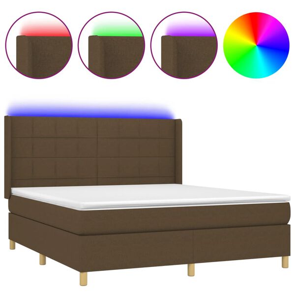 vidaXL Box spring postel s matrac&iacute; a LED tmavě hněd&aacute; 180x200 cm textil