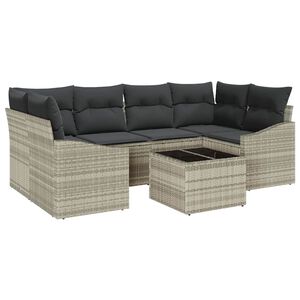vidaXL Set pohovek s pol&scaron;t&aacute;řem s pol&scaron;t&aacute;řem 7 pcs Světle &scaron;ed&aacute; polyratan