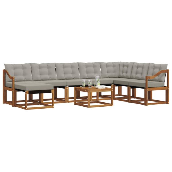 vidaXL Venkovn&iacute; pohovkov&aacute; souprava 9 pcs Př&iacute;rodn&iacute; a světle &scaron;ed&aacute;