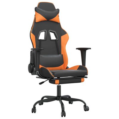 vidaXL Masážní herní židle s podnožkou černá a oranžová umělá kůže