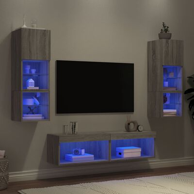 vidaXL 6dílná obývací stěna s LED šedá sonoma kompozitní dřevo