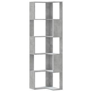 vidaXL Rohov&aacute; 5patrov&aacute; knihovna betonově &scaron;ed&aacute; 50x50x179 cm kompozit