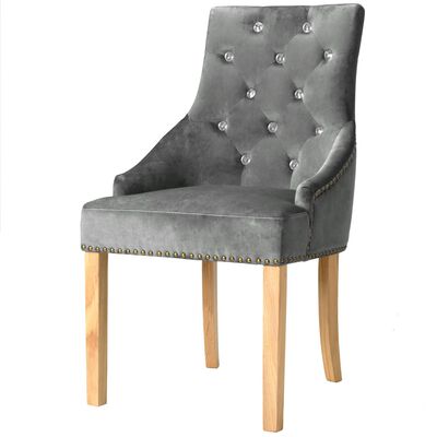 vidaXL Jídelní židle 2 ks stříbrné masivní dubové dřevo a samet