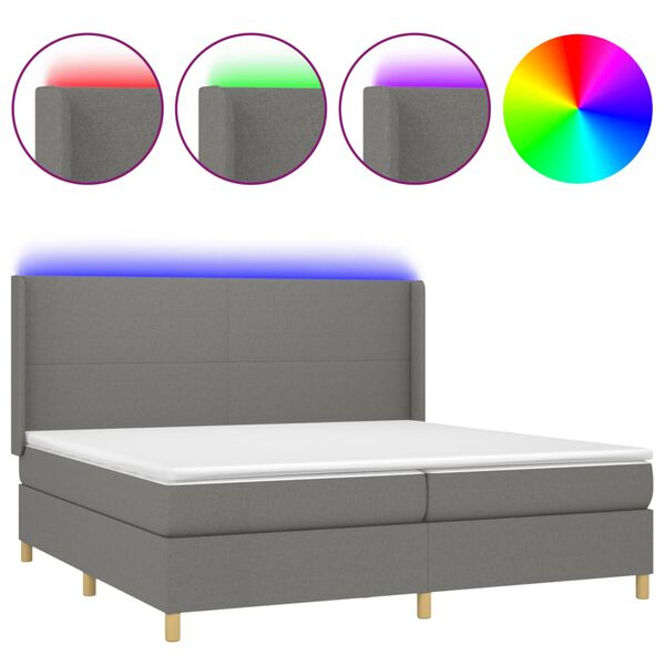 vidaXL Box spring postel s matrac&iacute; a LED tmavě &scaron;ed&aacute; 200x200 cm textil