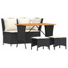 vidaXL 4dílný zahradní jídelní set s poduškami černý polyratan