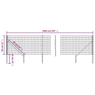 vidaXL Drátěný plot s kotevními hroty antracitový 0,8 x 10 m