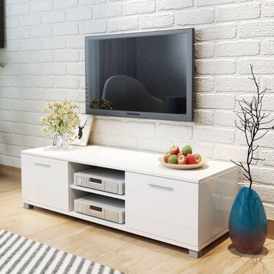 vidaXL TV stolek bílý s vysokým leskem 120 x 40,5 x 35 cm