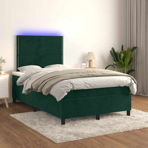 vidaXL Box spring postel s matrac&iacute; a LED tmavě zelen&aacute; 120x200 cm samet