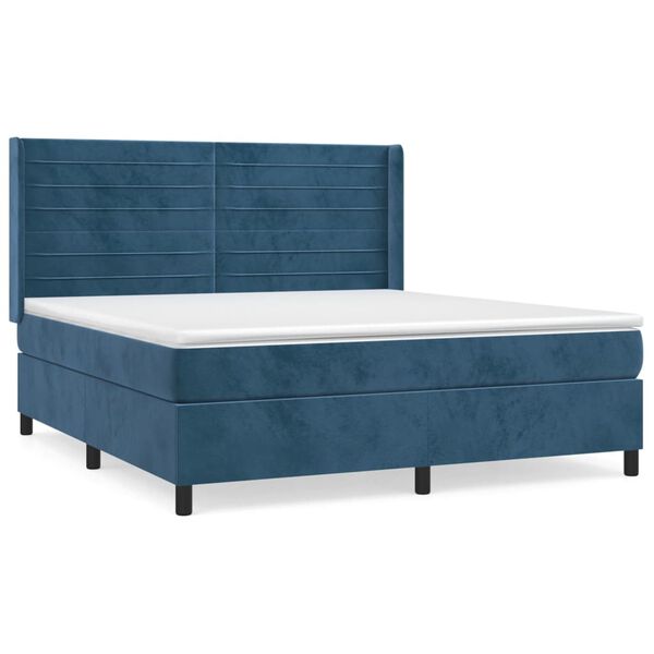 vidaXL Box spring postel s matrac&iacute; tmavě modr&aacute; 160x200 cm samet