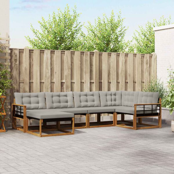 vidaXL Venkovn&iacute; pohovkov&aacute; souprava 6 pcs Př&iacute;rodn&iacute; a světle &scaron;ed&aacute;