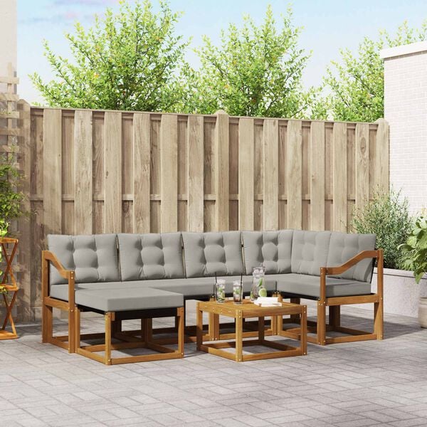 vidaXL Venkovn&iacute; pohovkov&aacute; souprava 7 pcs Př&iacute;rodn&iacute; a světle &scaron;ed&aacute;