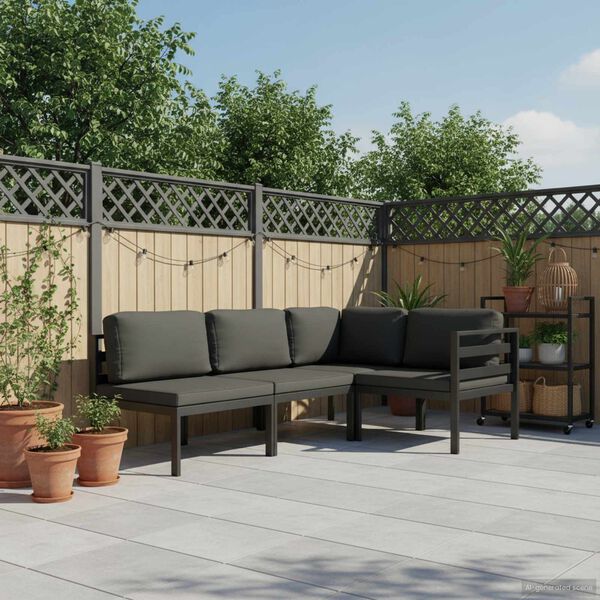 vidaXL 4d&iacute;ln&aacute; zahradn&iacute; sedac&iacute; souprava s podu&scaron;kami hlin&iacute;k antracitov&aacute;