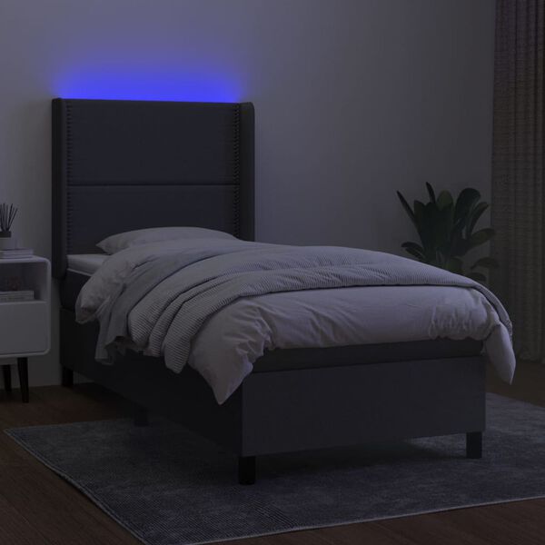 vidaXL Box spring postel s matrac&iacute; a LED tmavě &scaron;ed&aacute; 80 x 200 cm textil