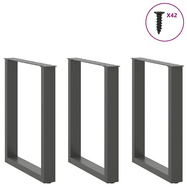 vidaXL Nohy k j&iacute;deln&iacute;mu stolu ve tvaru U, 3 ks, antracitov&eacute;, 70 x (72-73) cm, ocel