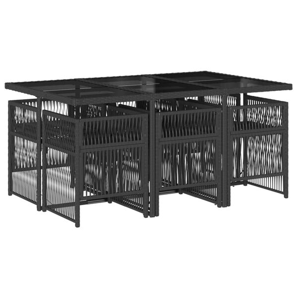 vidaXL 7d&iacute;ln&yacute; zahradn&iacute; j&iacute;deln&iacute; set s podu&scaron;kami čern&yacute; polyratan