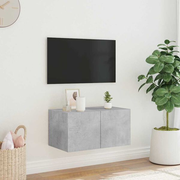 vidaXL N&aacute;stěnn&aacute; TV skř&iacute;ňka s LED osvětlen&iacute;m betonově &scaron;ed&aacute; 60x35x31 cm