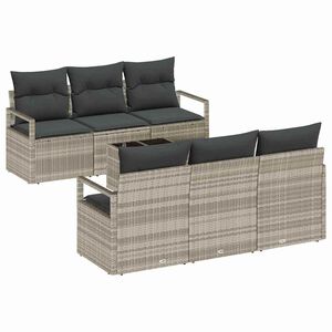 vidaXL Set pohovek s pol&scaron;t&aacute;řem 7 pcs Světle &scaron;ed&aacute; polyratan