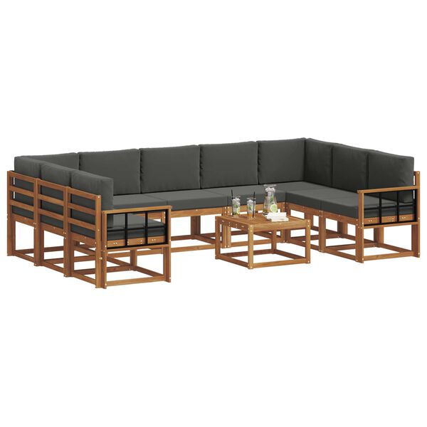 vidaXL Venkovn&iacute; pohovkov&aacute; souprava 10 pcs Přirozen&aacute; a Anthracitov&aacute;