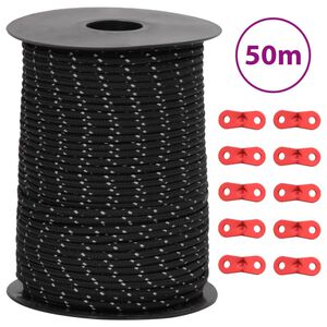 vidaXL Stanov&eacute; lanko s reflexn&iacute;mi proužky a nap&iacute;n&aacute;ky 50 m 3 mm