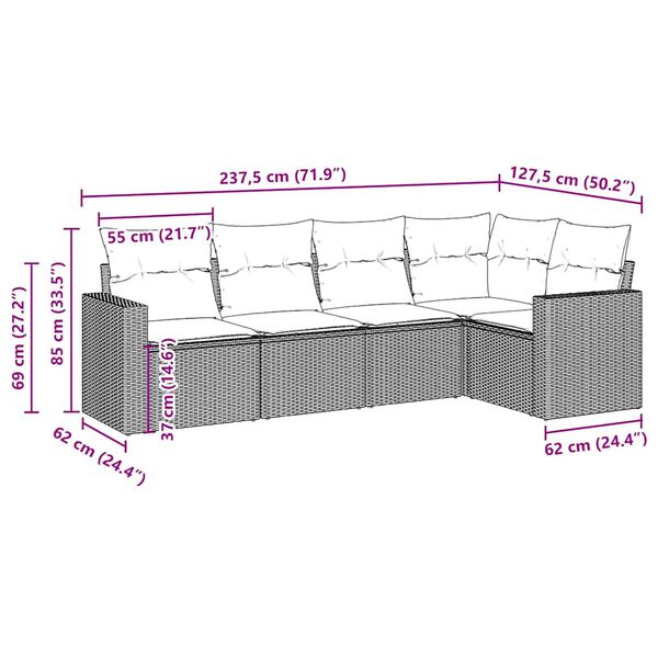 vidaXL 5d&iacute;ln&aacute; zahradn&iacute; sedac&iacute; souprava s podu&scaron;kami hněd&aacute; polyratan