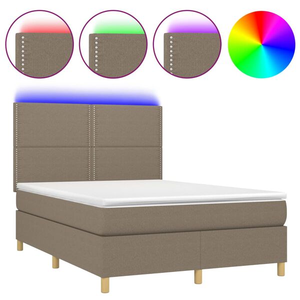 vidaXL Box spring postel s matrac&iacute; a LED taupe 140x200 cm textil