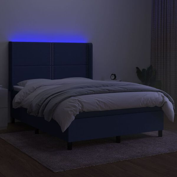 vidaXL Box spring postel s matrac&iacute; a LED modr&aacute; 140x200 cm textil