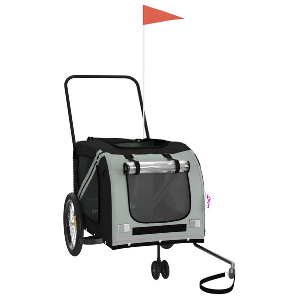 vidaXL Vozík za kolo pro psa šedý a černý oxfordská tkanina a železo