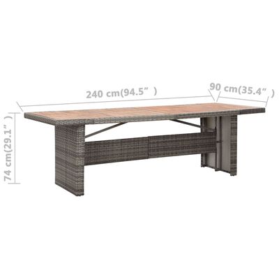 vidaXL Zahradní stůl 240x90x74 cm polyratan a masivní akáciové dřevo