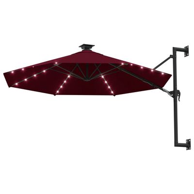 vidaXL Nástěnný slunečník s LED světly a kovovou tyčí 300cm burgundský