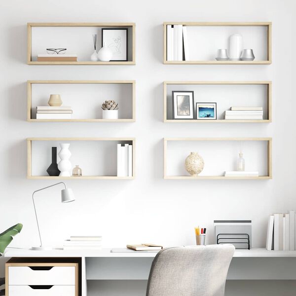 vidaXL N&aacute;stěnn&eacute; obd&eacute;ln&iacute;kov&eacute; police 6 ks dub sonoma 60x15x23cm kompozit