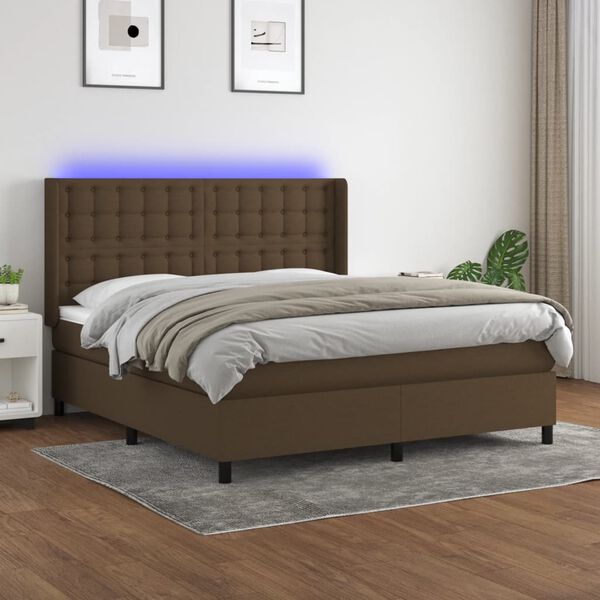 vidaXL Box spring postel s matrac&iacute; a LED tmavě hněd&aacute; 160x200 cm textil