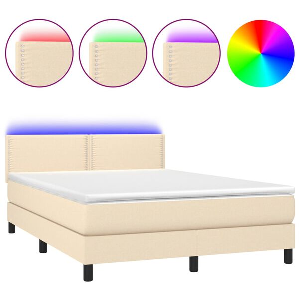 vidaXL Box spring postel s matrac&iacute; a LED kr&eacute;mov&aacute; 140x190 cm textil