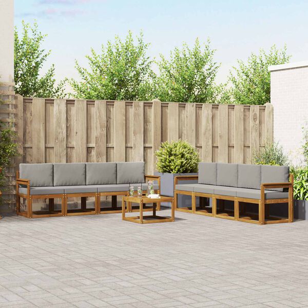 vidaXL Venkovn&iacute; pohovkov&aacute; souprava 9 pcs Př&iacute;rodn&iacute; a světle &scaron;ed&aacute;