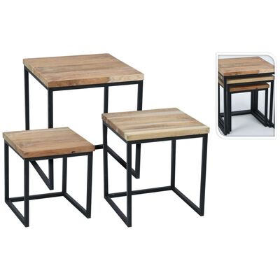 H&S Collection 3dílná sada odkládacích stolků teakové dřevo