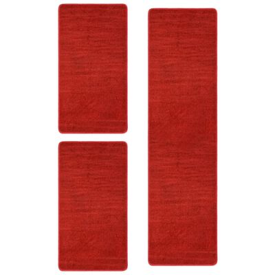 vidaXL Koberce k posteli s vysokým vlasem 3 ks červené