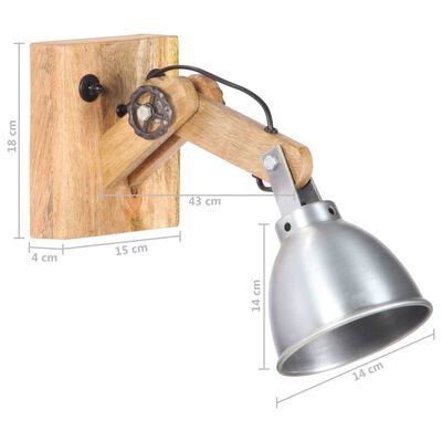 vidaXL Nástěnná lampa E27 stříbrná masivní mangovníkové dřevo a železo