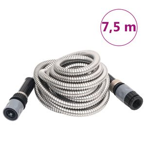 vidaXL Zahradn&iacute; hadice s tryskou stř&iacute;brn&aacute; 0,6" 7,5 m nerezov&aacute; ocel