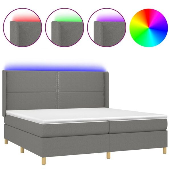 vidaXL Box spring postel s matrac&iacute; a LED tmavě &scaron;ed&aacute; 200x200 cm textil