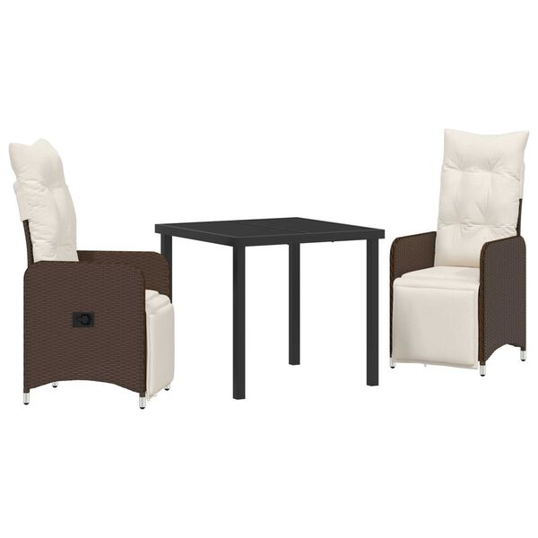 vidaXL Zahradn&iacute; j&iacute;deln&iacute; souprava s pol&scaron;t&aacute;řem 3 pcs Hněd&aacute; Poly ratan