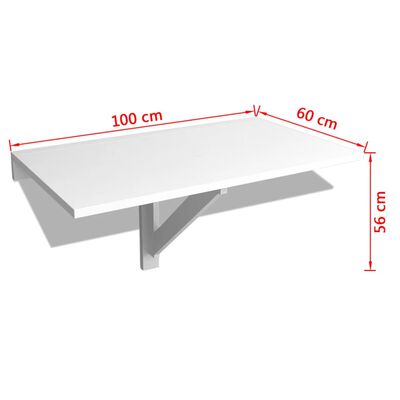 vidaXL Sklápěcí nástěnný stolek bílý 100 x 60 cm