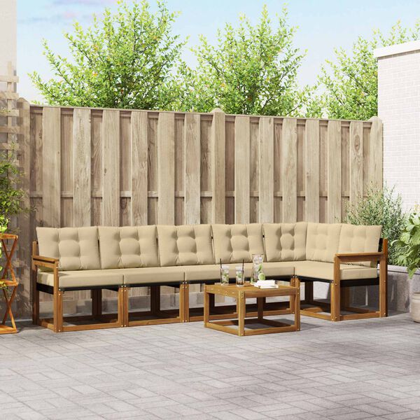 vidaXL Venkovn&iacute; pohovkov&aacute; souprava 7 pcs Přirozen&aacute; a B&eacute;žov&aacute;